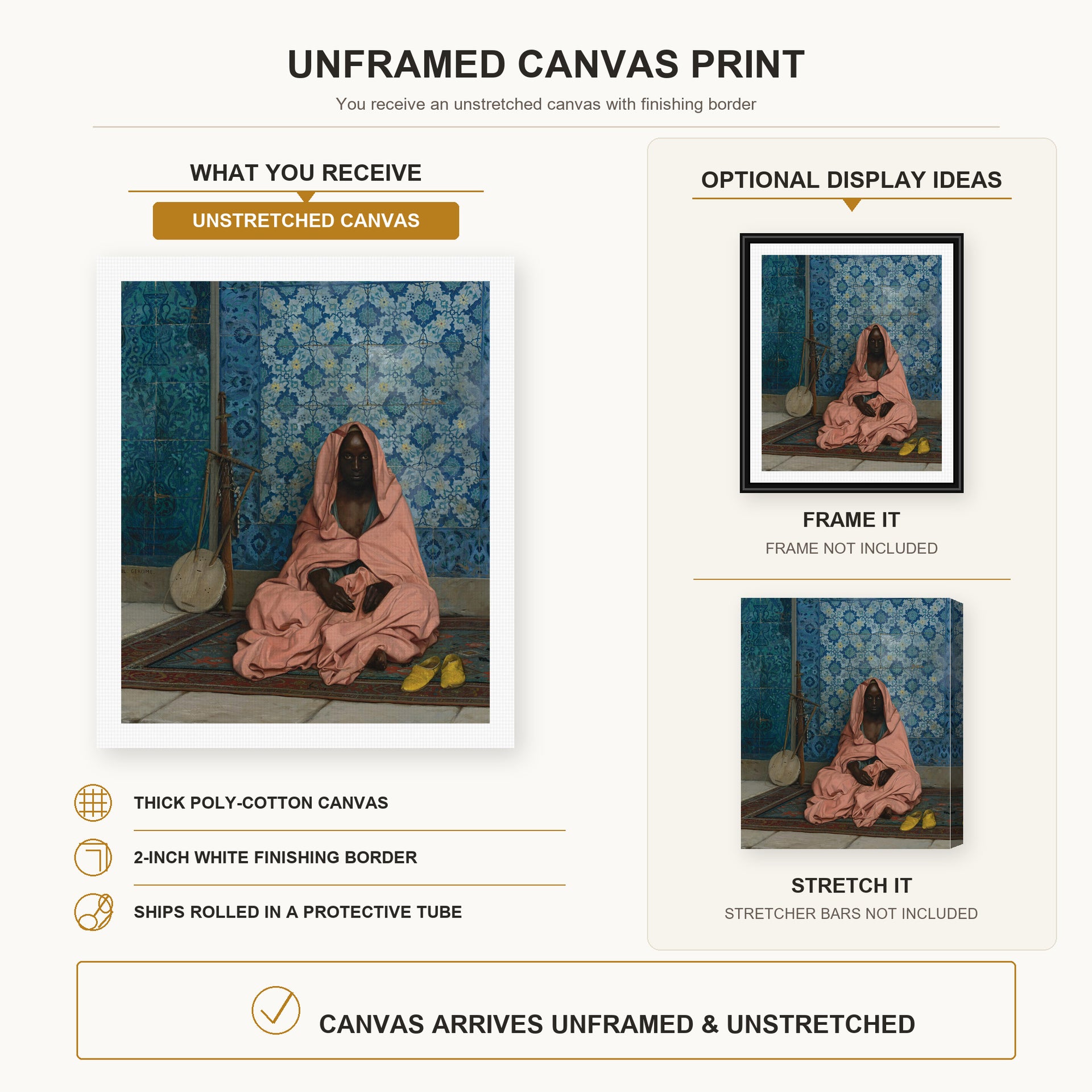 Jean-Leon Gerome - Le Barde Noir - canvas print combined product and display infographic frame and bars not included