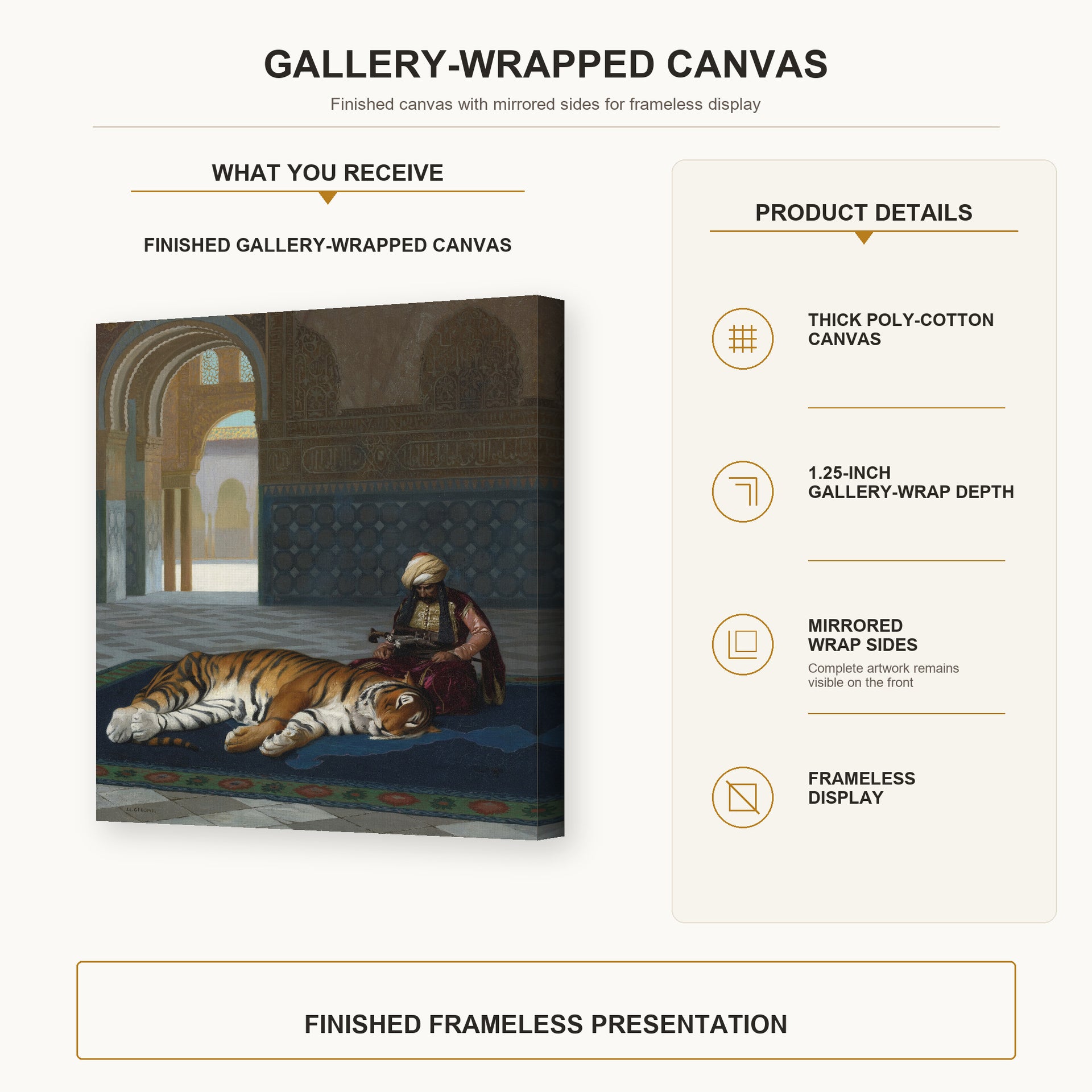 Jean-Leon Gerome - Le Tigre Et Le Gardien - gallery wrap product details infographic