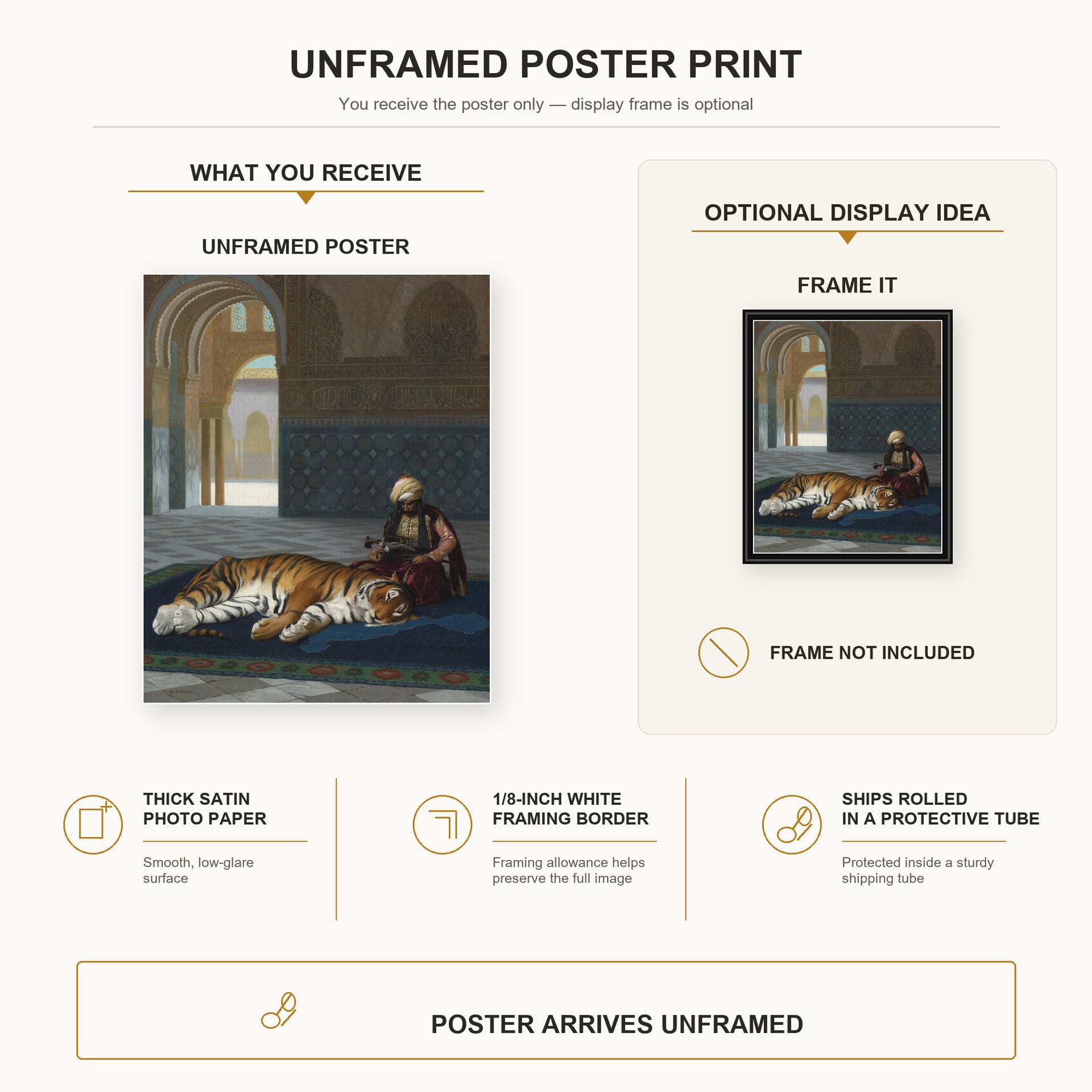 Jean-Leon Gerome - Le Tigre Et Le Gardien - poster print combined product and display infographic