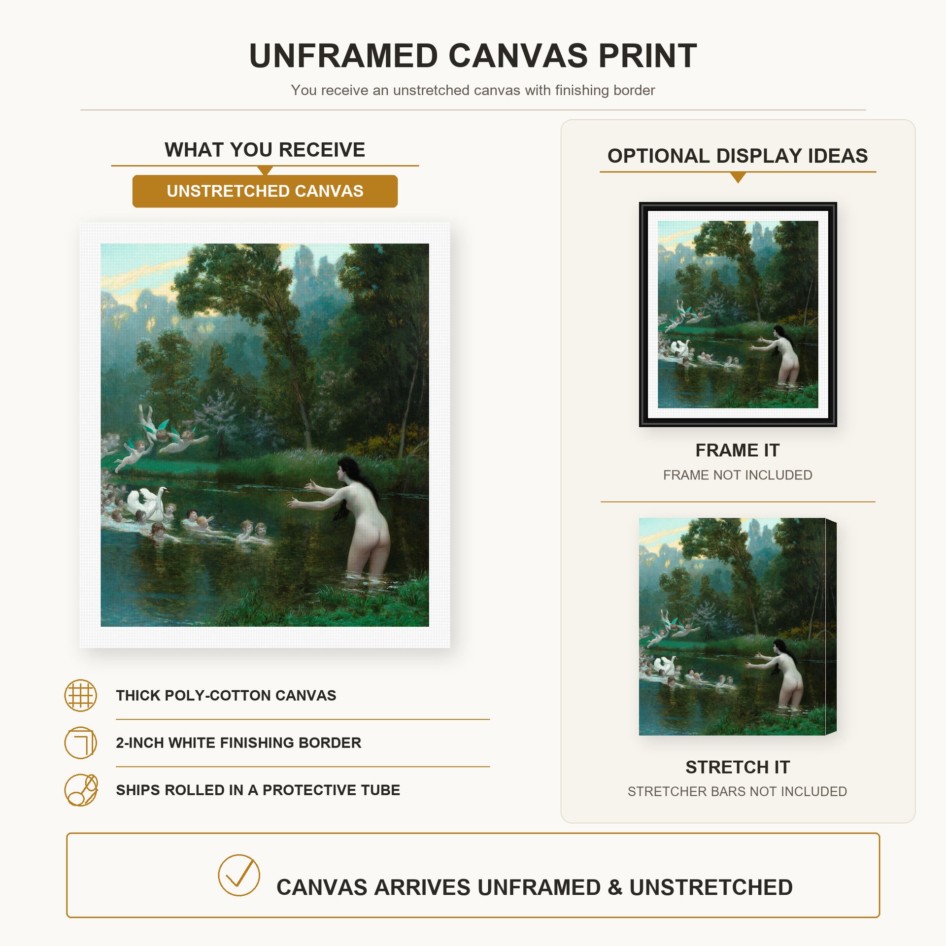 Jean-Leon Gerome - Leda and the Swan - canvas print combined product and display infographic frame and bars not included