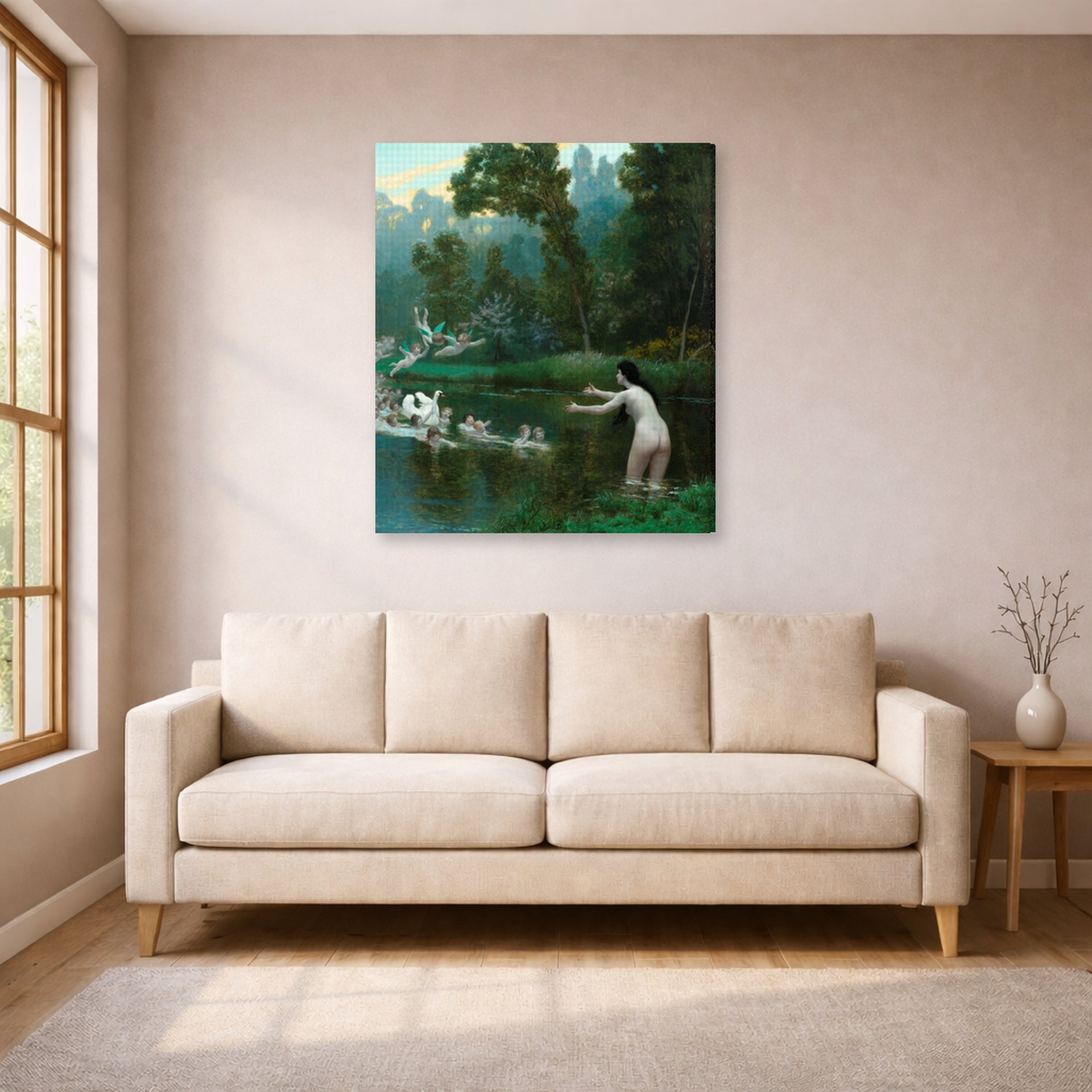 Jean-Leon Gerome - Leda and the Swan - gallery wrap lifestyle living room 1
