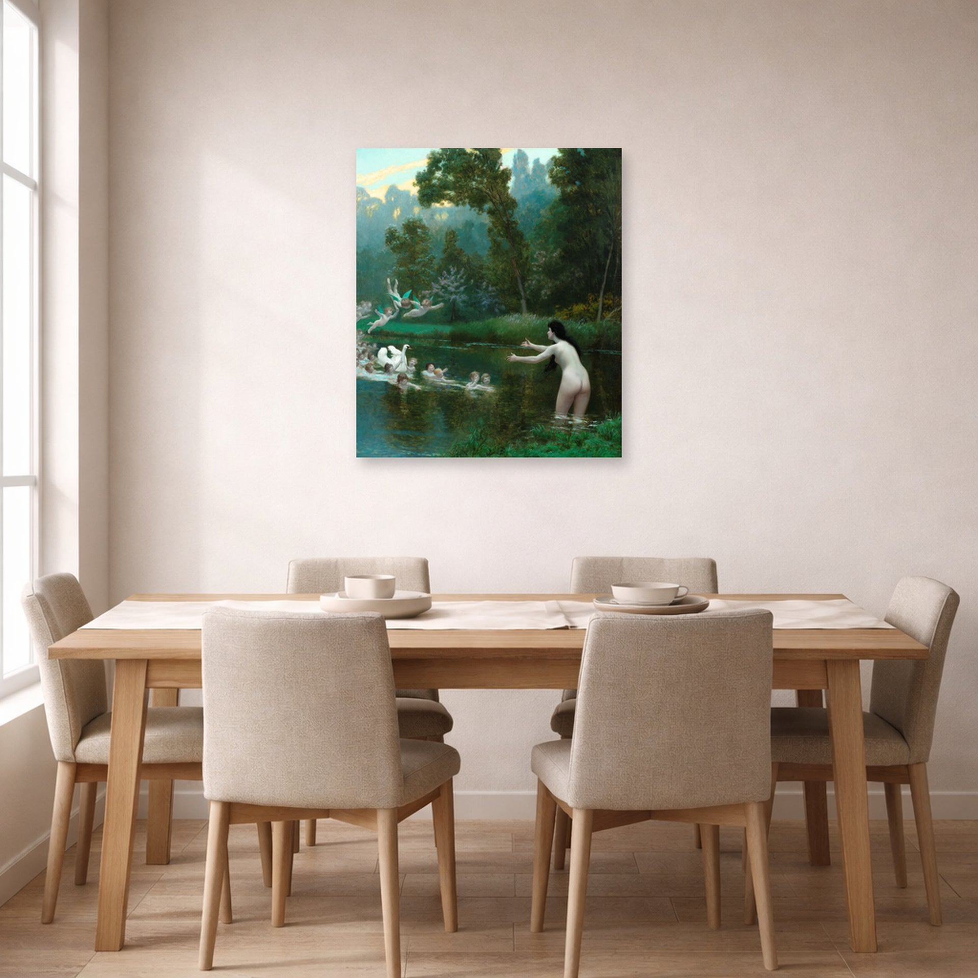 Jean-Leon Gerome - Leda and the Swan - poster print lifestyle dining unframed