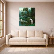 Jean-Leon Gerome - Leda and the Swan - poster print lifestyle living room 1 unframed