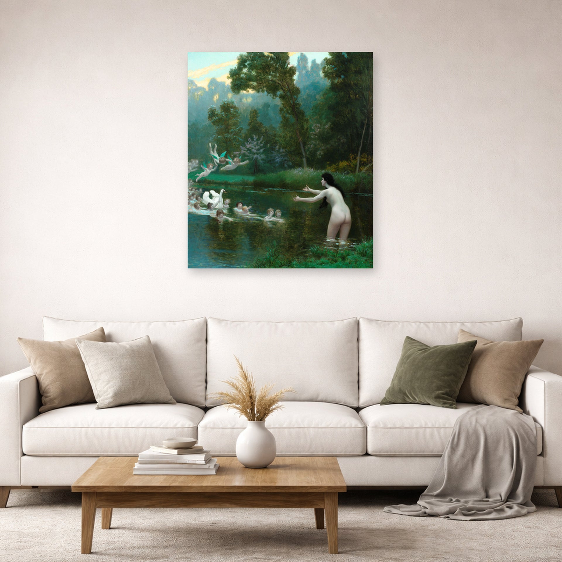 Jean-Leon Gerome - Leda and the Swan - poster print lifestyle living room 2 unframed