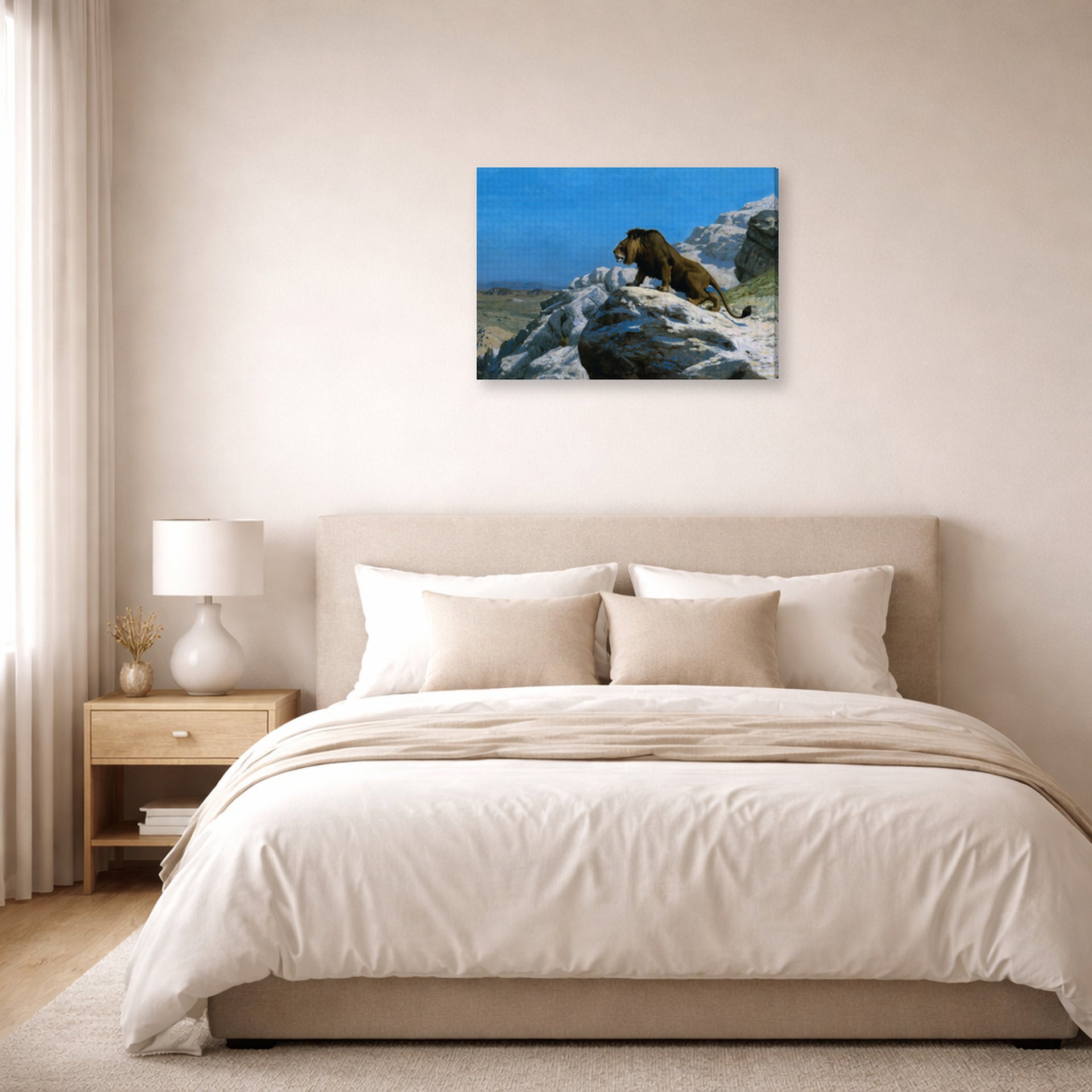 Jean-Leon Gerome - Lion on the Watch - gallery wrap lifestyle bedroom
