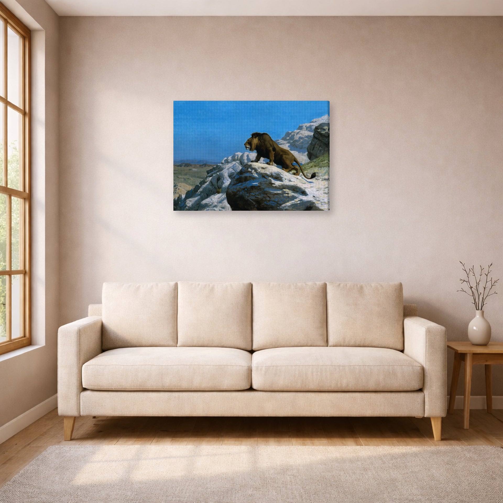 Jean-Leon Gerome - Lion on the Watch - gallery wrap lifestyle living room 1