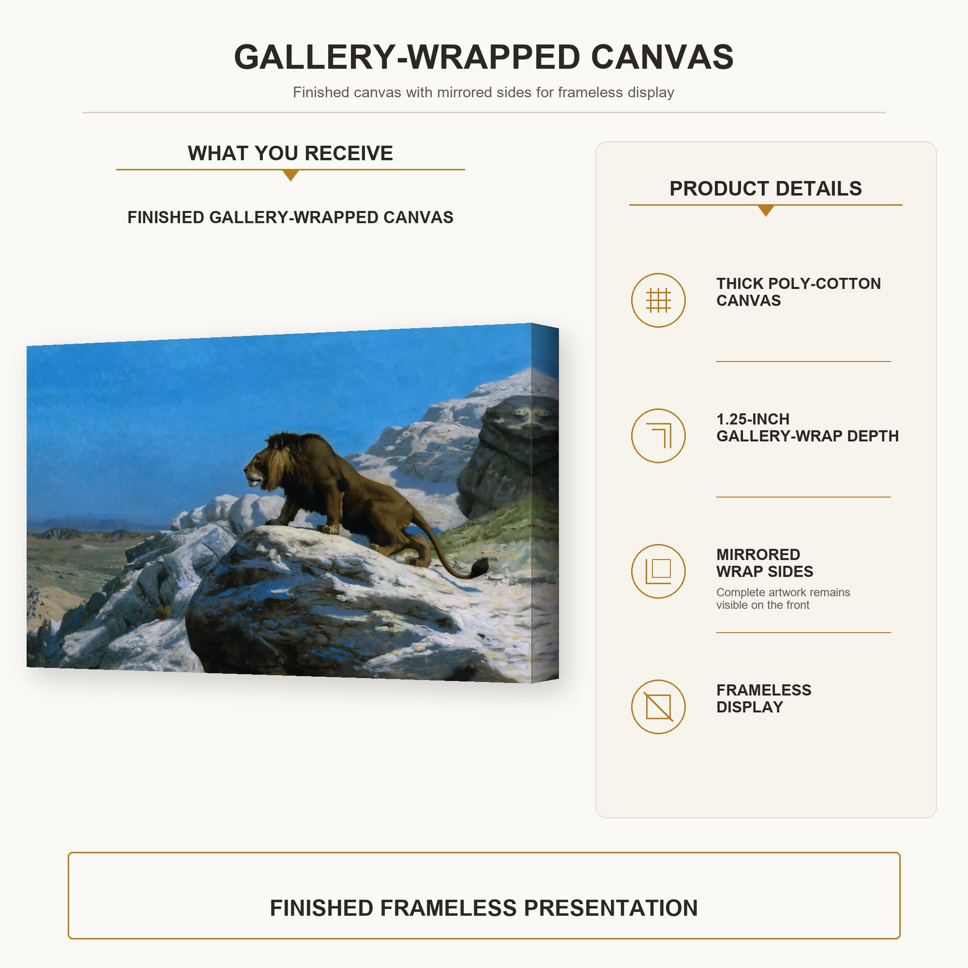 Jean-Leon Gerome - Lion on the Watch - gallery wrap product details infographic