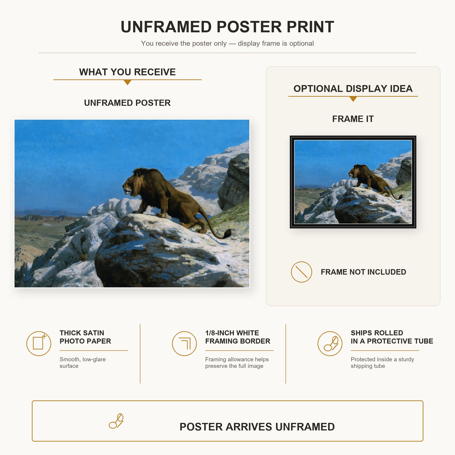 Jean-Leon Gerome - Lion on the Watch - poster print combined product and display infographic