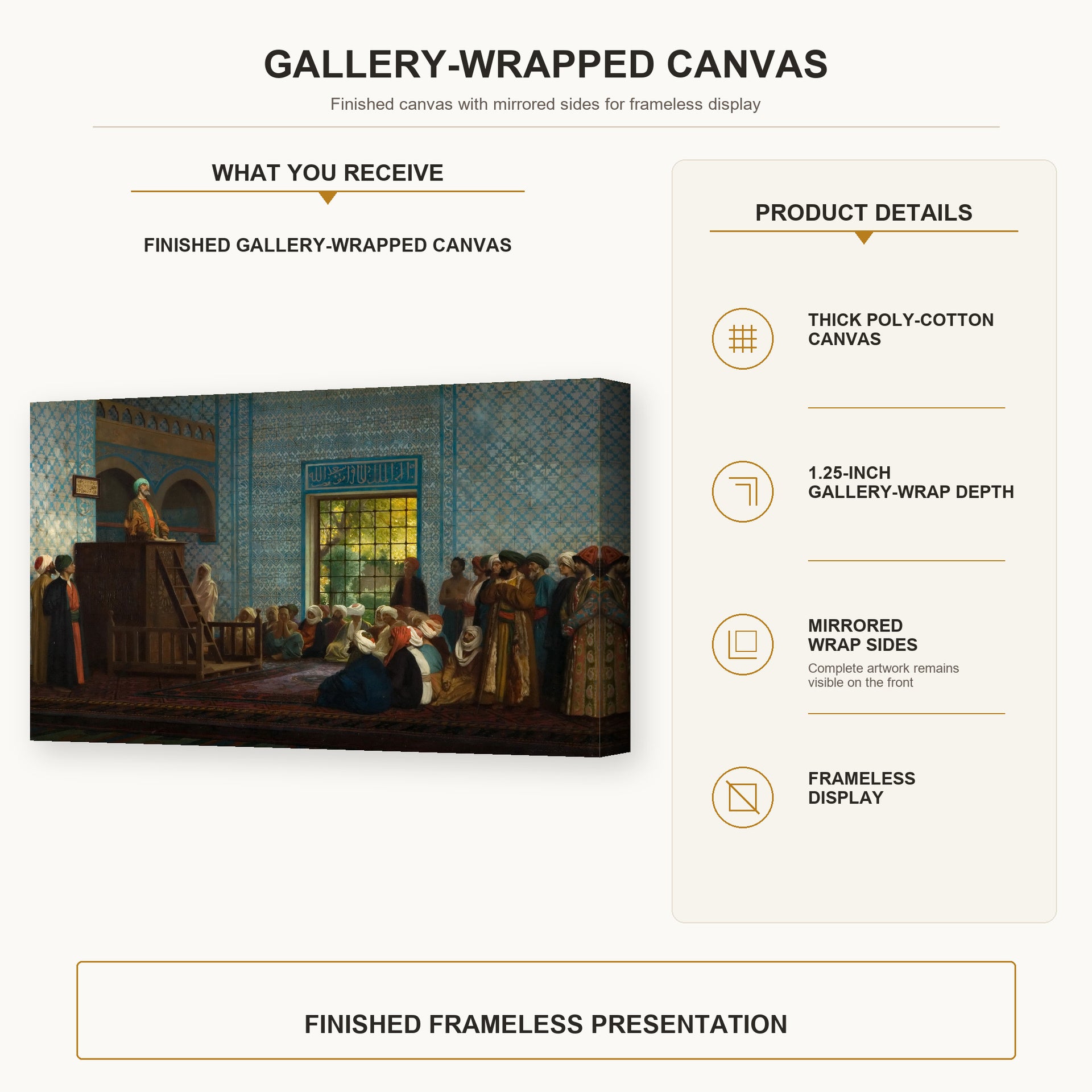 Jean-Leon Gerome - Sermon in the Mosque - gallery wrap product details infographic