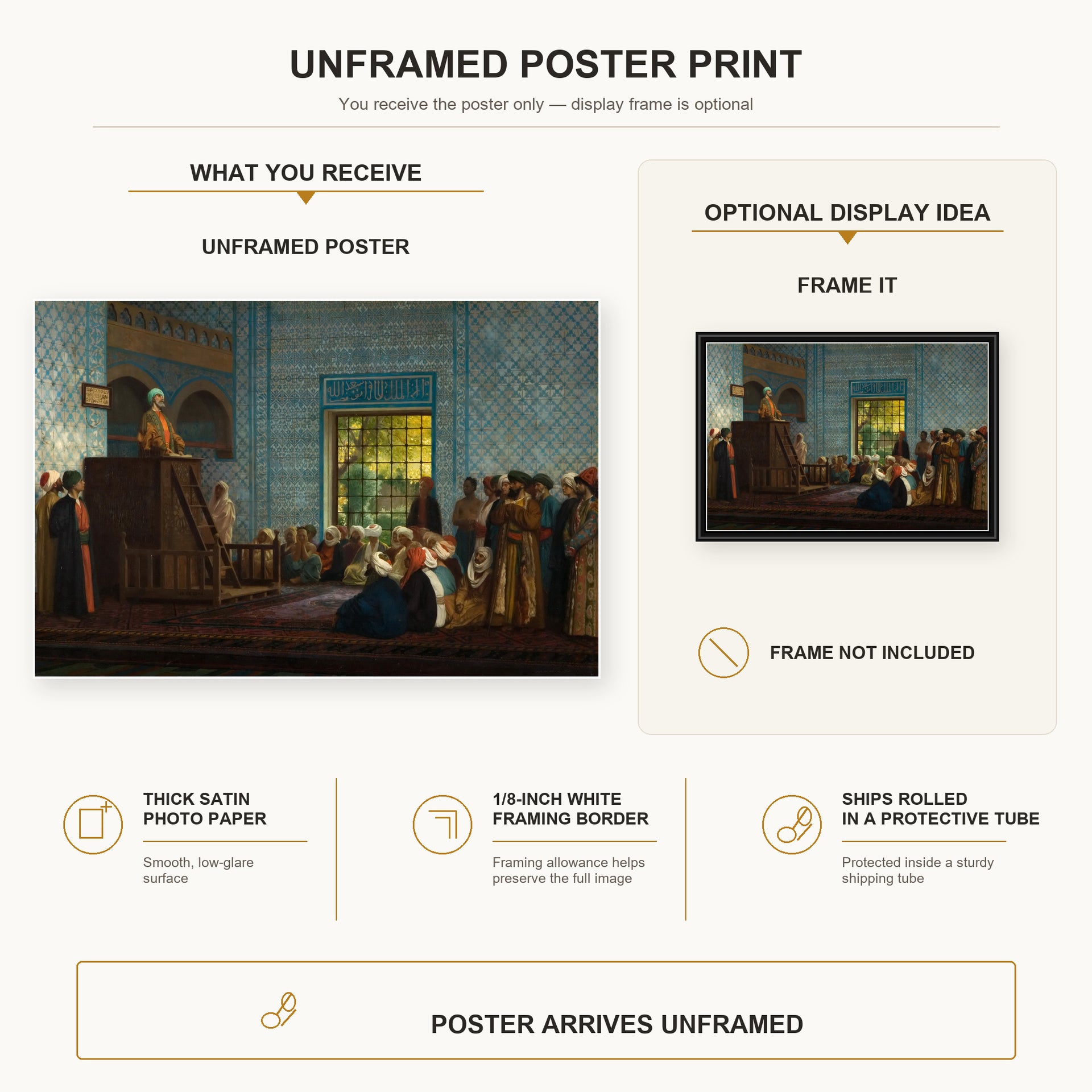 Jean-Leon Gerome - Sermon in the Mosque - poster print combined product and display infographic