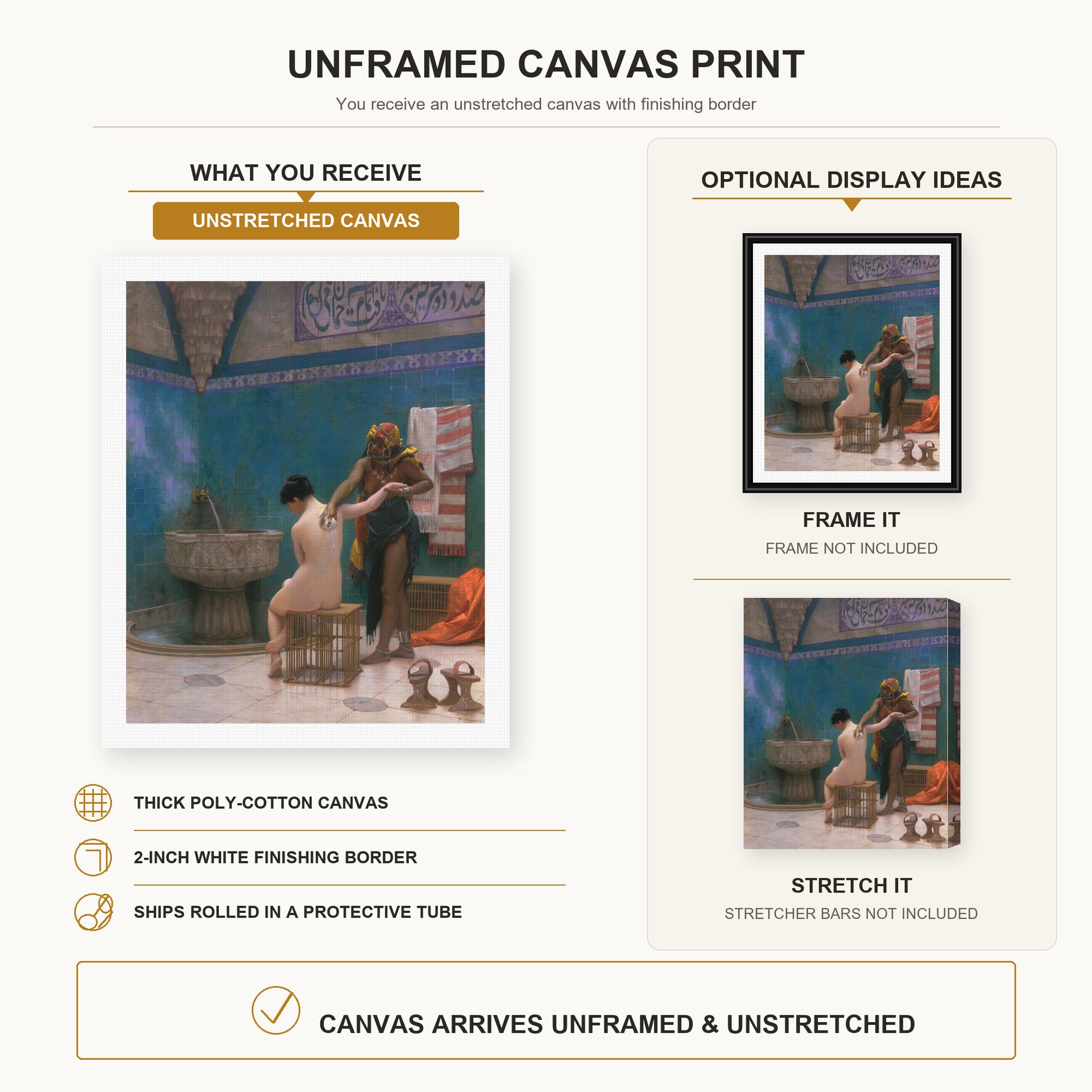 Jean-Leon Gerome - The Bath - canvas print combined product and display infographic frame and bars not included