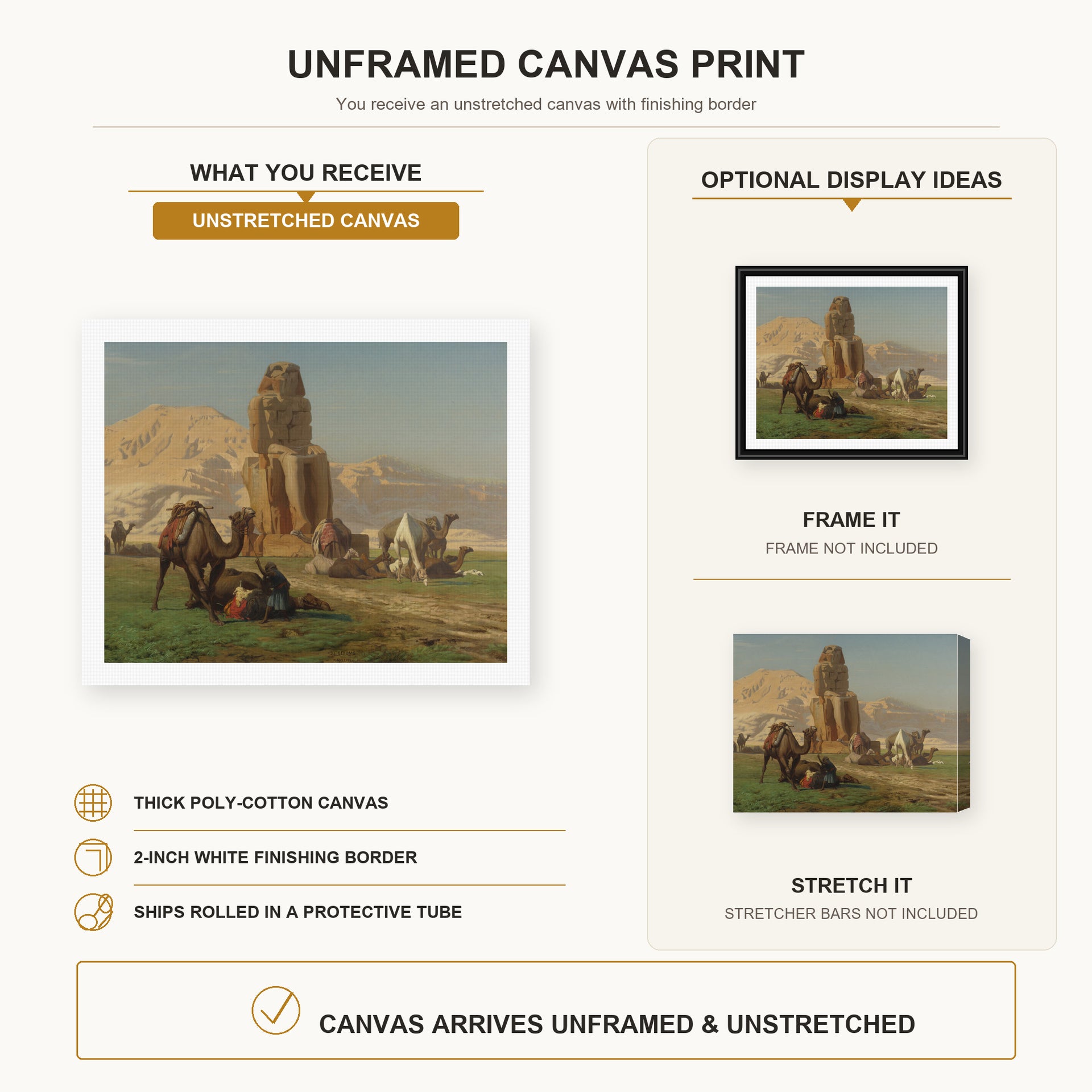 Jean-Leon Gerome - The Colossus of Memnon - canvas print combined product and display infographic frame and bars not included