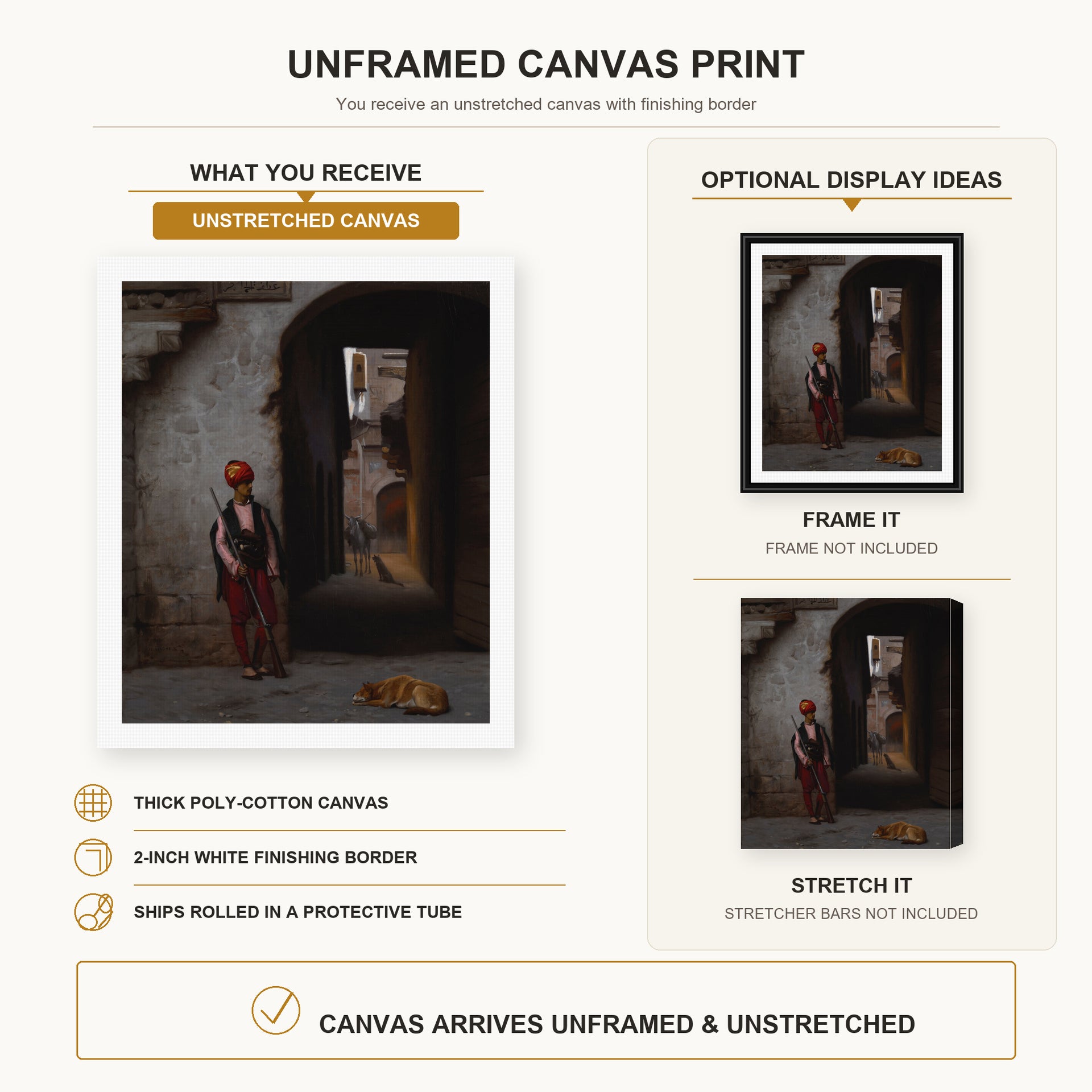 Jean-Leon Gerome - The Guard - canvas print combined product and display infographic frame and bars not included