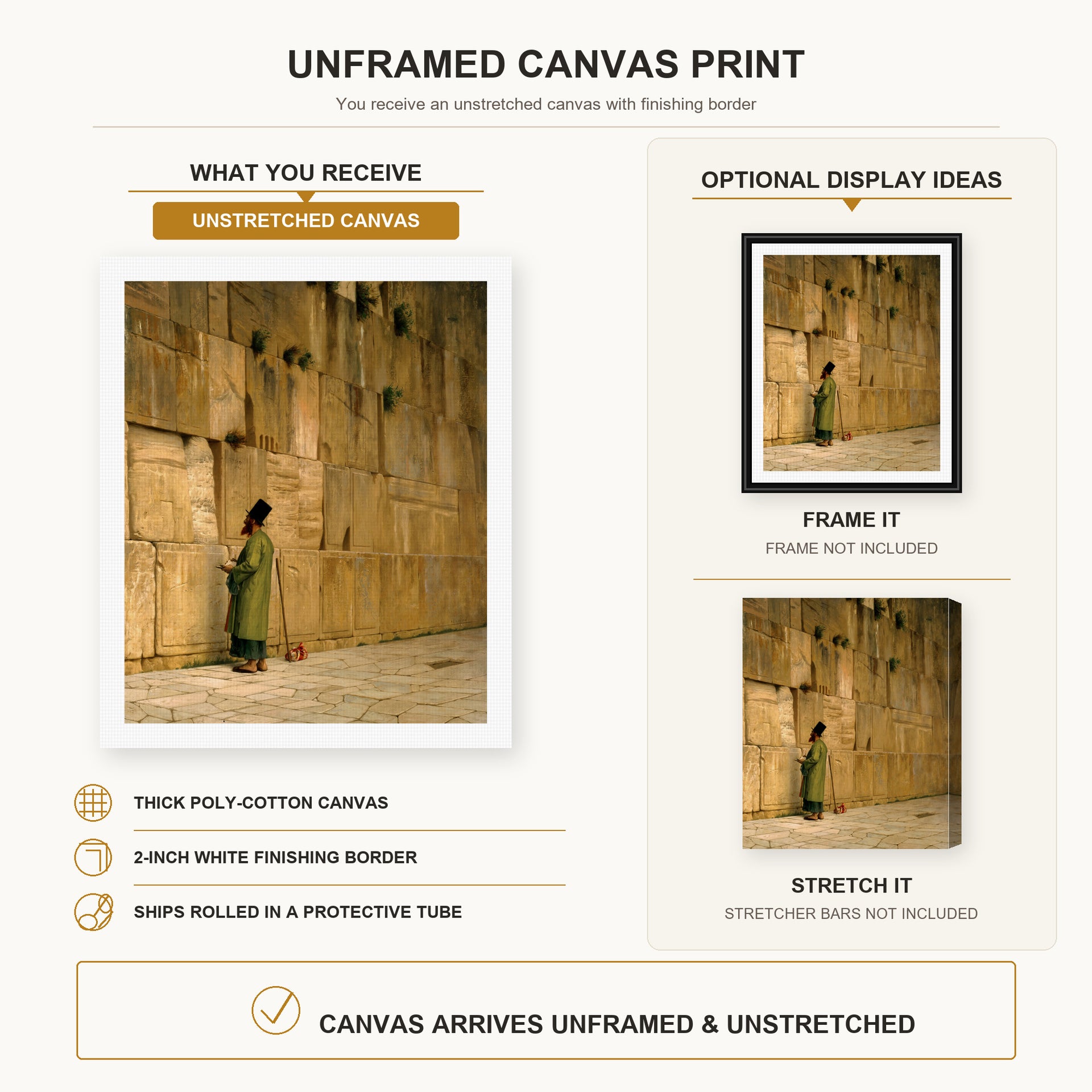 Jean-Leon Gerome - The Wailing Wall - canvas print combined product and display infographic frame and bars not included