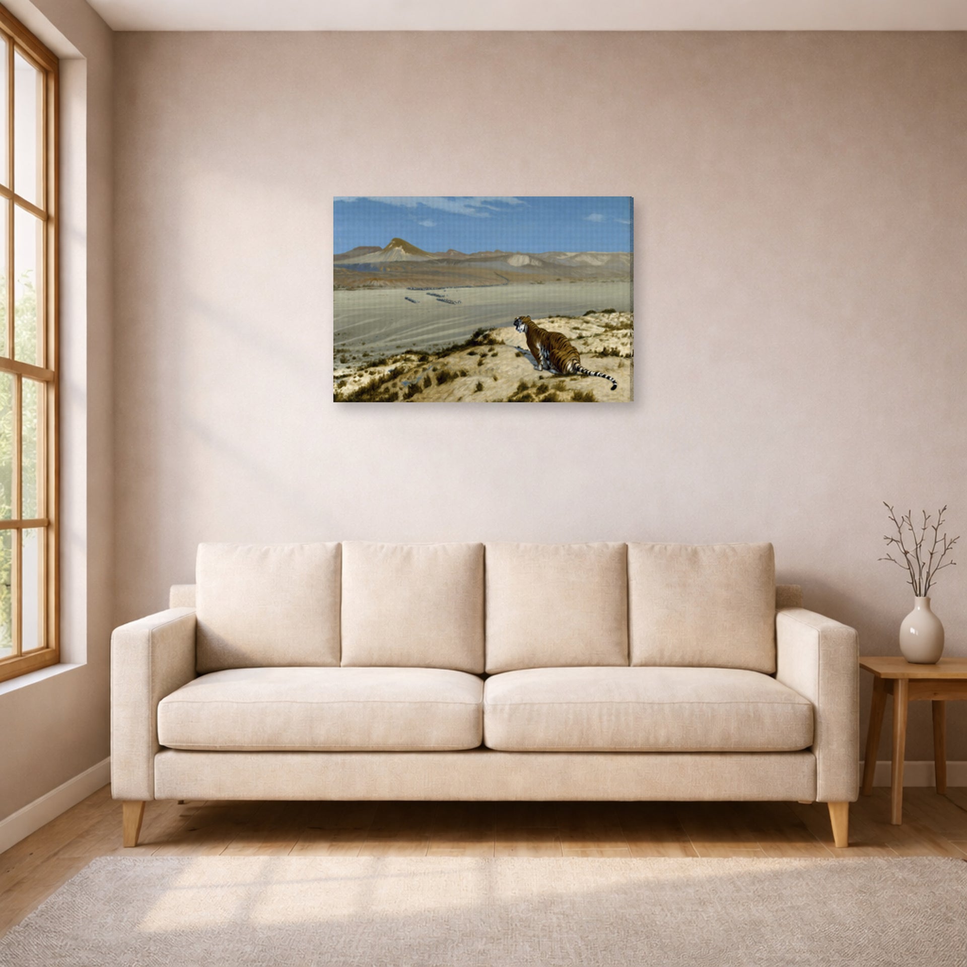 Jean-Leon Gerome - Tiger on the Watch - gallery wrap lifestyle living room 1