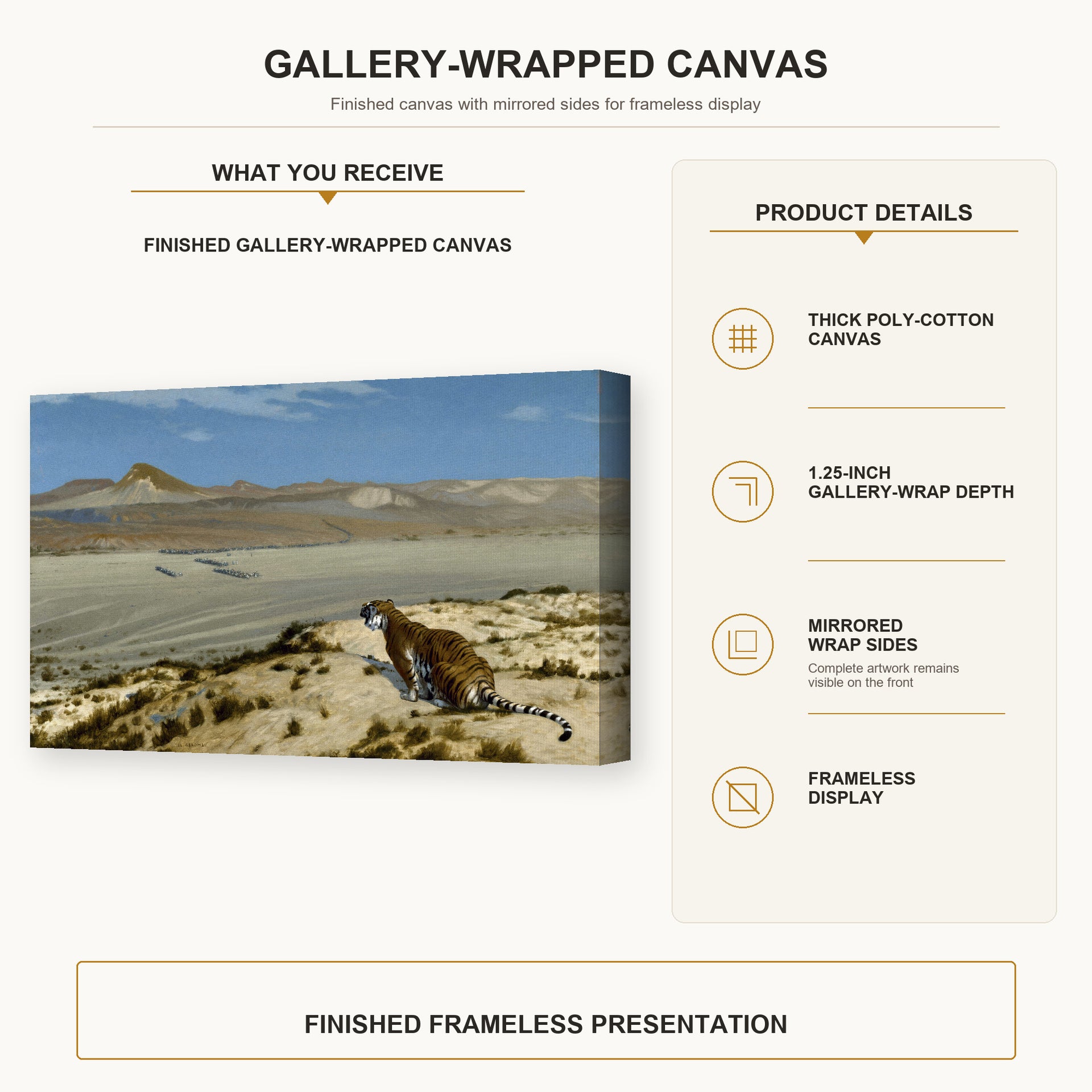 Jean-Leon Gerome - Tiger on the Watch - gallery wrap product details infographic