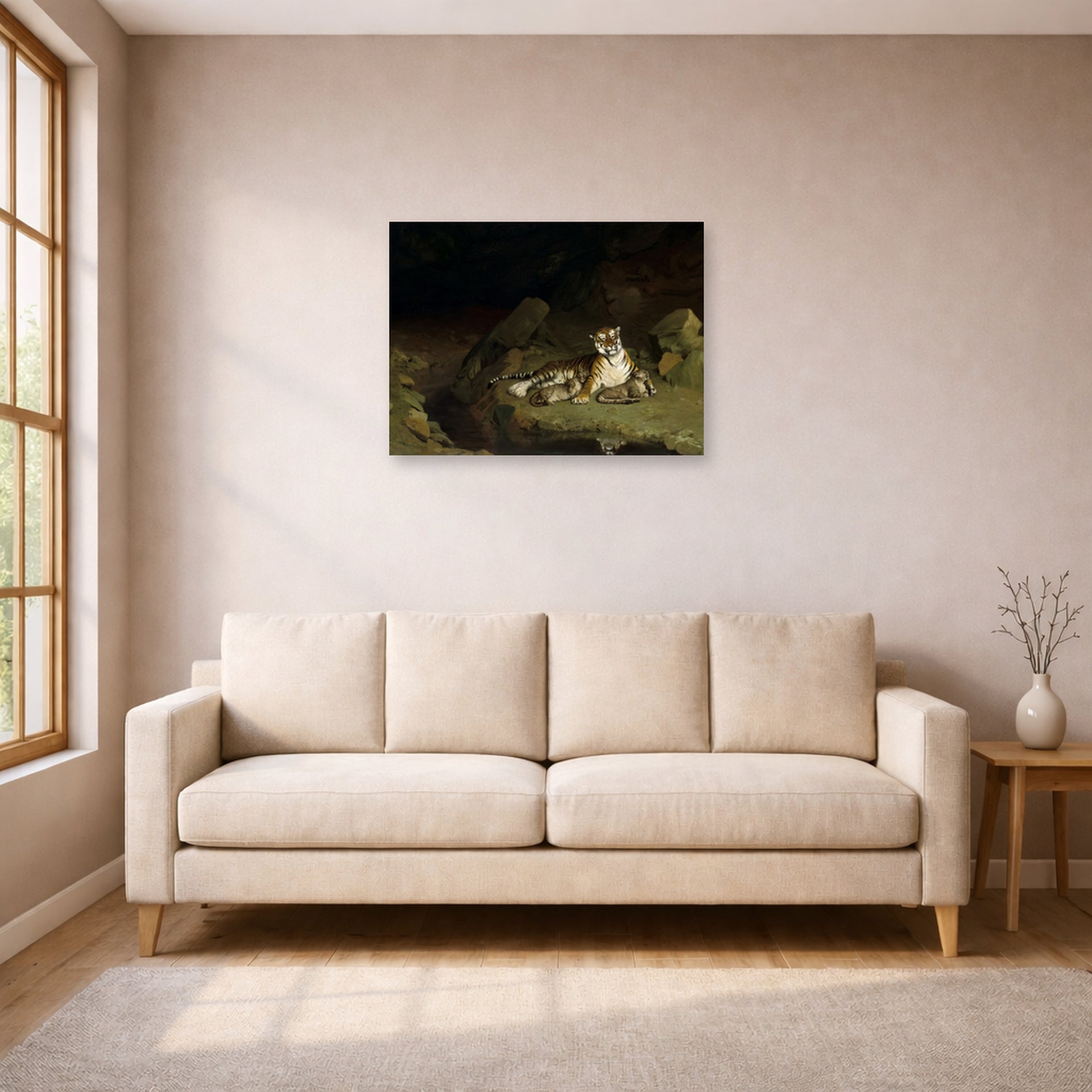 Jean-Leon Gerome - Tigress and Her Cubs - poster print lifestyle living room 1 unframed