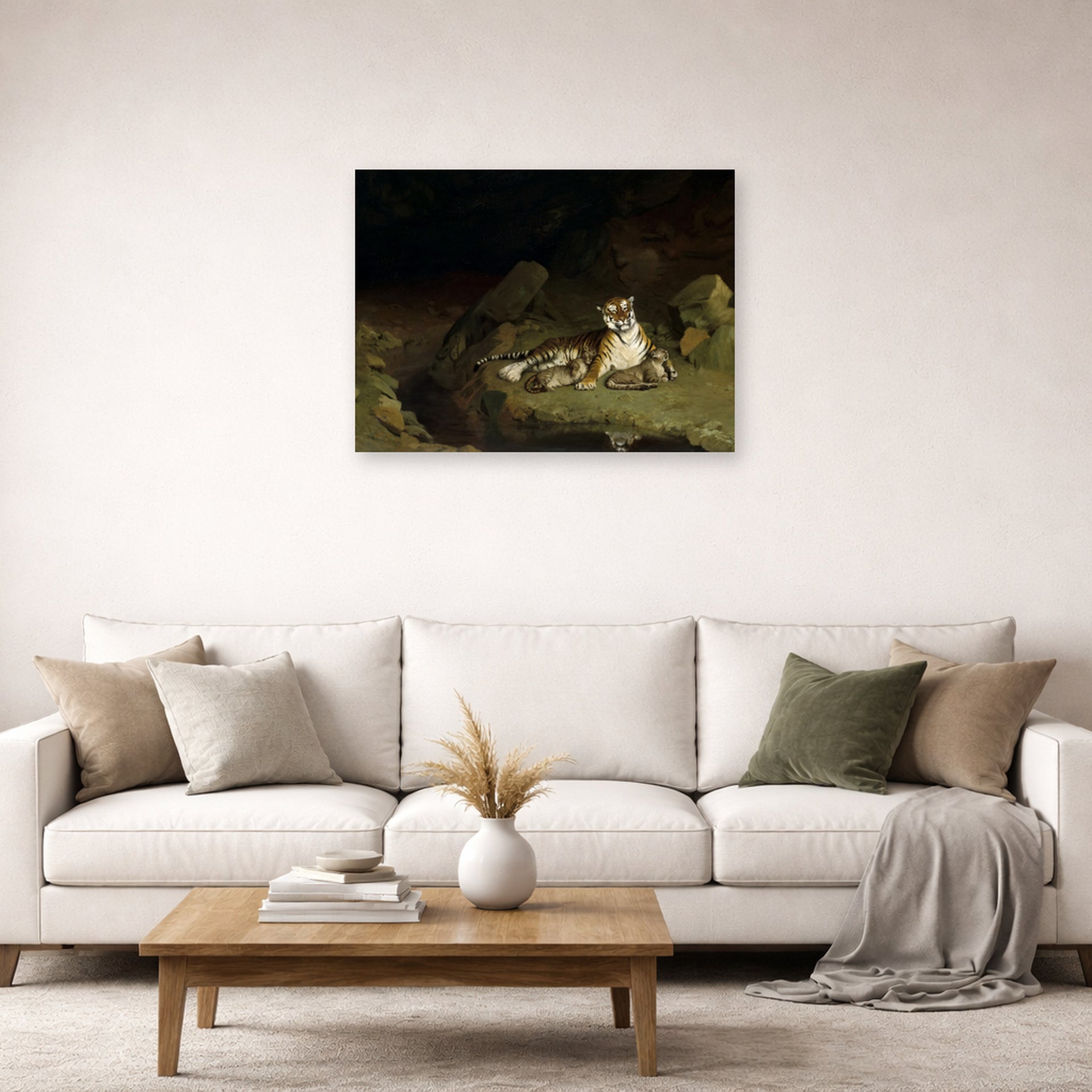Jean-Leon Gerome - Tigress and Her Cubs - poster print lifestyle living room 2 unframed