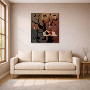Gallery-wrapped canvas print of Joan Miró's 'An Aubusson Tapestry, Personnages Rythmiques' displayed on a wall in a living room