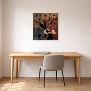 Gallery-wrapped canvas print of Joan Miró's 'An Aubusson Tapestry, Personnages Rythmiques' displayed on a wall in a office