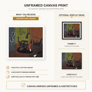 Joan Miró - Barcelona canvas print size comparison and framing display infographic