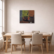 Unframed poster print of Joan Miró's 'Barcelona' displayed on a wall in a dining room