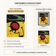 Joan Miró - Bird Flight canvas print size comparison and framing display infographic