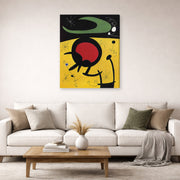 Gallery-wrapped canvas print of Joan Miró's 'Bird Flight' displayed on a wall in a living room