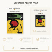 Joan Miró - Bird Flight poster print size comparison and framing display infographic