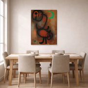 Gallery-wrapped canvas print of Joan Miró's 'Bird' displayed on a wall in a dining room