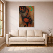 Gallery-wrapped canvas print of Joan Miró's 'Bird' displayed on a wall in a living room