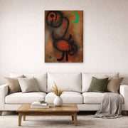 Gallery-wrapped canvas print of Joan Miró's 'Bird' displayed on a wall in a living room