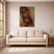 Unframed poster print of Joan Miró's 'Bird' displayed on a wall in a living room