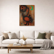 Unframed poster print of Joan Miró's 'Bird' displayed on a wall in a living room