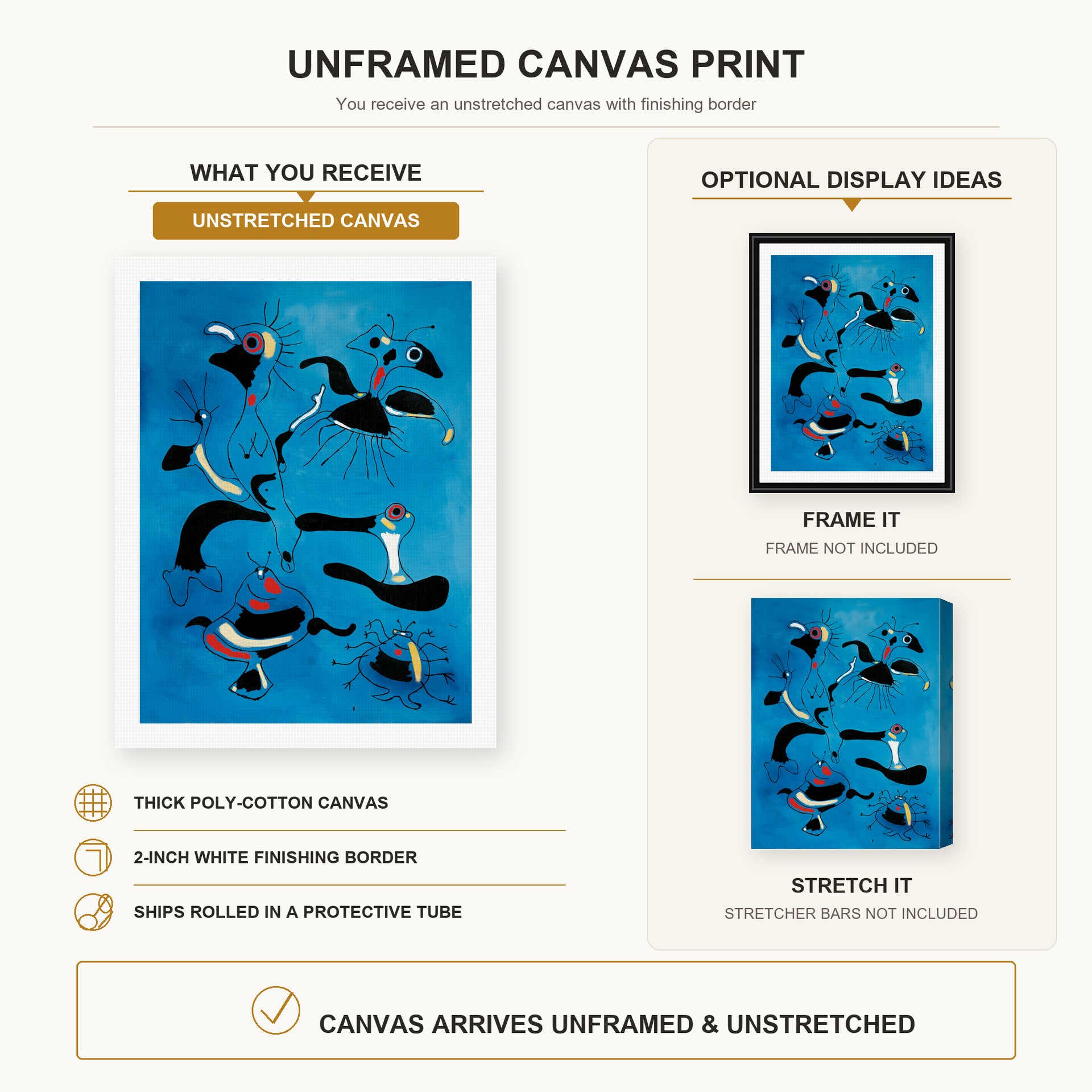 Joan Miro - Birds and Insects - canvas print combined product and display infographic frame and bars not included