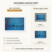Joan Miró - Blue canvas print size comparison and framing display infographic