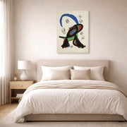 Gallery-wrapped canvas print of Joan Miró's 'Bon Cop De Lluna' displayed on a wall in a bedroom