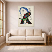 Gallery-wrapped canvas print of Joan Miró's 'Bon Cop De Lluna' displayed on a wall in a living room