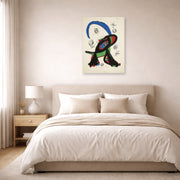 Unframed poster print of Joan Miró's 'Bon Cop De Lluna' displayed on a wall in a bedroom