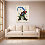 Unframed poster print of Joan Miró's 'Bon Cop De Lluna' displayed on a wall in a living room