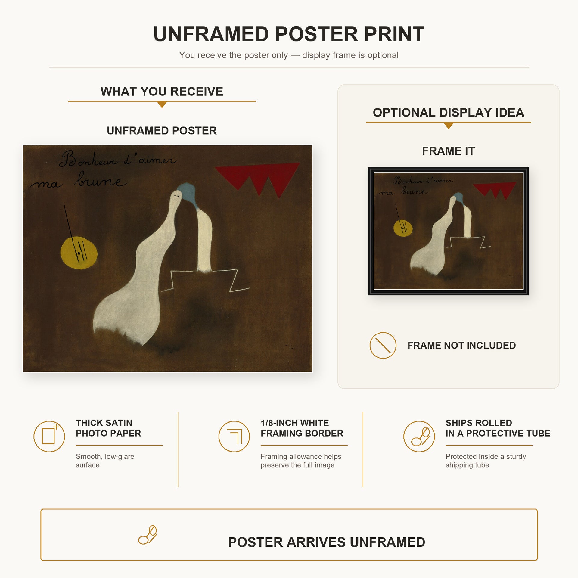 Joan Miro - Bonheur D'aimer Ma Brune - poster print combined product and display infographic