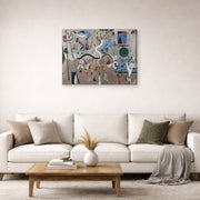 Gallery-wrapped canvas print of Joan Miró's 'Carnival of Harlequin' displayed on a wall in a living room