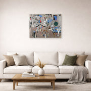 Unframed poster print of Joan Miró's 'Carnival of Harlequin' displayed on a wall in a living room
