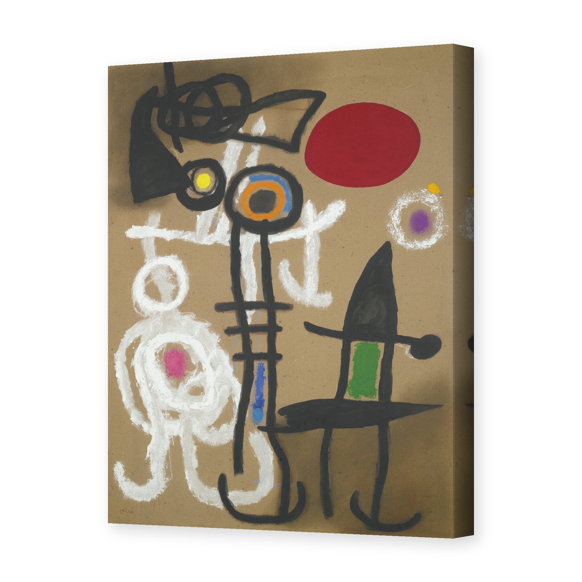 Joan Miró's 'Characters and Birds Before the Sun' painting reproduced as a gallery-wrapped canvas print