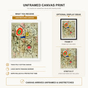 Joan Miró - Composition Au Visage canvas print size comparison and framing display infographic