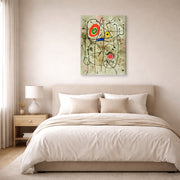 Gallery-wrapped canvas print of Joan Miró's 'Composition Au Visage' displayed on a wall in a bedroom