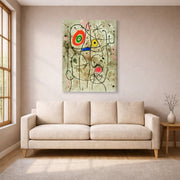 Gallery-wrapped canvas print of Joan Miró's 'Composition Au Visage' displayed on a wall in a living room