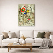 Gallery-wrapped canvas print of Joan Miró's 'Composition Au Visage' displayed on a wall in a living room