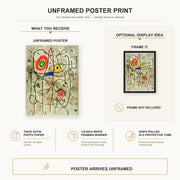 Joan Miró - Composition Au Visage poster print size comparison and framing display infographic
