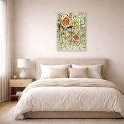 Unframed poster print of Joan Miró's 'Composition Au Visage' displayed on a wall in a bedroom
